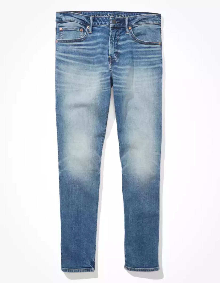 Jean American Eagle AE Real Good Upcycled AirFlexAthletic Fit Indigo Homme | QUX-47239237